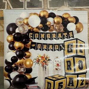 Congrats Grad Balloon Decoration Set - Black, Gold, White